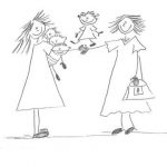 Das Bild zeigt eine Zeichnung von zwei Frauen mit Kindern.